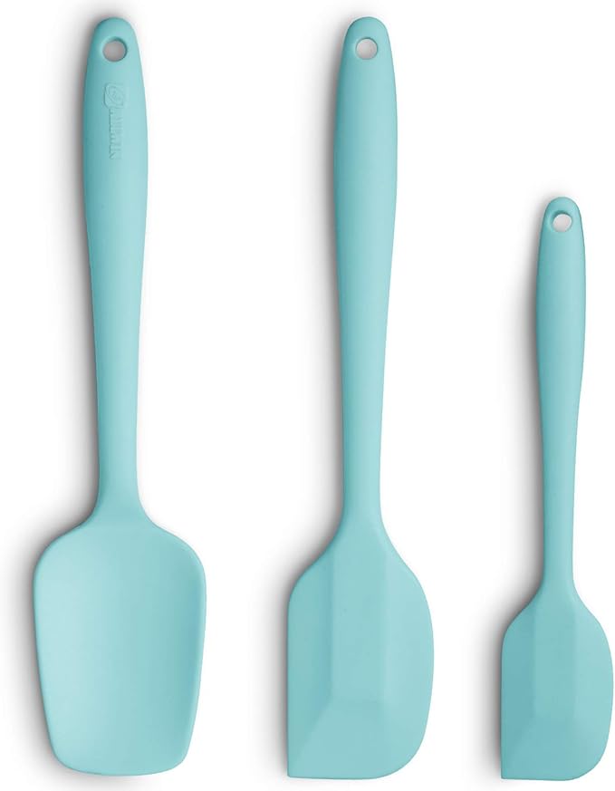 Silicone Spatula 3‑Piece Set Heat Resistant 600°F Non‑Stick Rubber Spatulas with Stainless Steel Core ALLWIN HOUSEWARE Large Spatula, Spoonula & Mini Spatula for Cooking & Baking, Aqua Sky