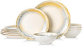 DOMICREVERY Ceramic Dinnerware Sets for 4, 12 pcs Scratch Resistant Dish Set, Lemon Sea