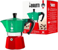 Bialetti - Moka Express Italia Collection: Iconic Stovetop Espresso Maker, Makes Real Italian Coffee, Moka Pot 3 Cups (4.3 Oz - 130 Ml), Aluminium, Colored in Red Green Silver