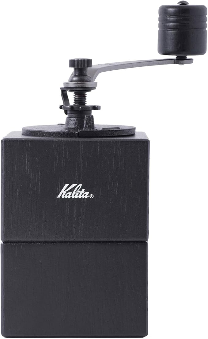 Kalita Coffee Grinder, Wooden Hand Grinder, Manual, Black, Cubic Mill, Antique Coffee Grinder, Small, Outdoor, Camping, Adjustable Grind with Lid #42165