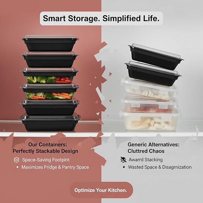 60 Pack Meal Prep Containers with Lids,32 oz,Reusable,To Go | Take Out,Food Storage,Disposable Plastic Lunch Boxes,Sturdy,Freezer,Microwave,Dishwasher Safe,Stackable,Leak-proof