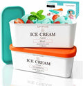 Ice Cream Containers - Silicone Reusable Freezer Storage for Homemade Ice Cream Tub for Sorbet, Frozen Yogurt - Flexible Silicone Lids, Long Scoop, Stackable,2 Pack 1.6 Quart Each