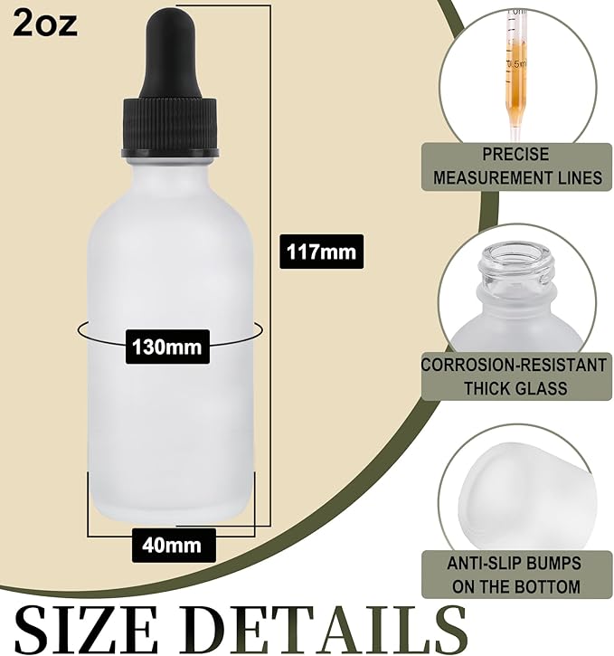 NOOEEISS 48 Pack, 2oz Glass Dropper Bottle, Preety Texture Tincture Bottles with Precise Scales Eye Droppe, for All Kinds Of Mixed Liquids,Leak-Proof Design for Easy Travel (Clear Frosted)