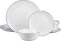 Dinnerware Sets for 4, LaGlint 12 Pieces Opal Glass Plates and Bowls Set, Dishwasher and Microwave Safe Dish Dinning Ware Set, Chip and Scratch Resistant Dishware Sets Hand Painted Navy Blue Rim