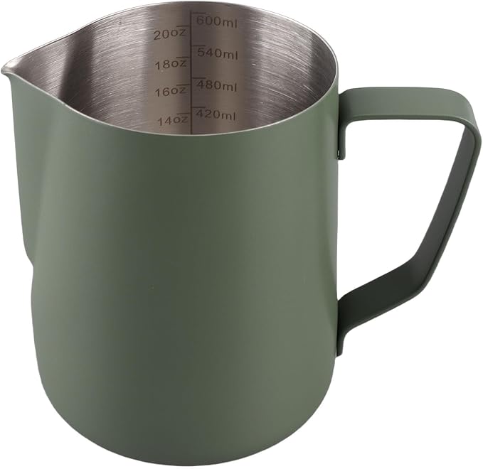 Milk Frothing Jug, 304 Stainless Steel Steaming Pitcher Latte Art Frothing Cup with Inner Scale for Making Coffee Cappuccino (Dark Green)