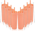 Volhoply 16oz Plastic Skinny Tumbler with Lid and Straw Bulk 8 Pack,Insulated Double Wall BPA Free Matte Acrylic Tumblers,Iced Coffee Travel Mug Reusable Party Cup,Customizable Diy Gifts(Orange,8 Set)
