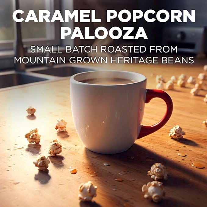 Maud's Caramel Popcorn Flavored Coffee Pods, 18 ct, Medium Roast Flavored Coffee in Single Serve Pods – 100% Arabica Beans, Compatible with Keurig K Cups Maker