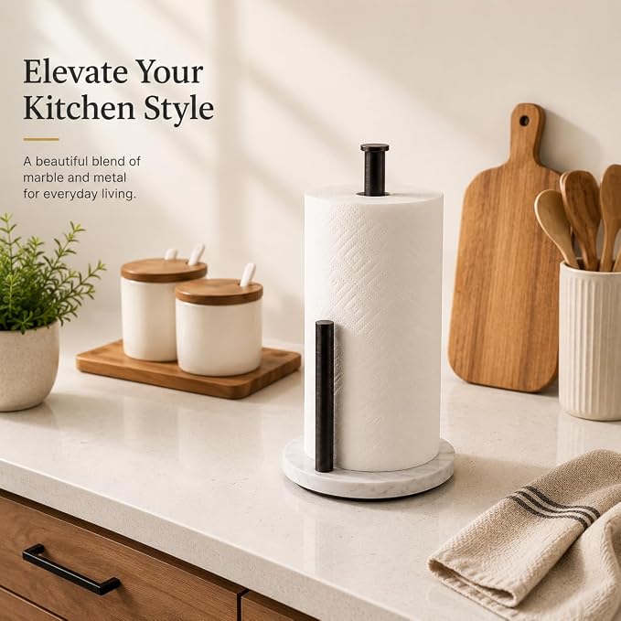 Oil Rubbed Bronze Paper Towel Holder,Stainless Steel Paper Towel Holder for Kitchen Roll Organize, Standard or Jumbo-Sized Roll Paper, Countertop Roll Dispenser with Marble Base