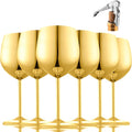 UNISWEET Stainless Steel Wine Glasses Set of 6 with 1 Corkscrew Gold | 17 oz Unbreakable Metal Wine Goblets, Reusable & Sturdy, Ideal for Outdoor, Travel, Camping, Pool, Gift for Wine Lovers