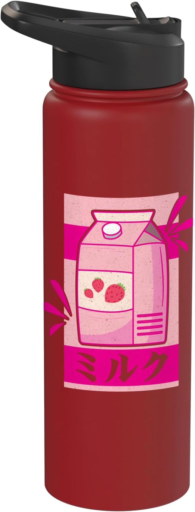 Kawaii Japanese Pink Retro 90s Strawberry Milk Carton Stainless Steel Insulated Water Bottle