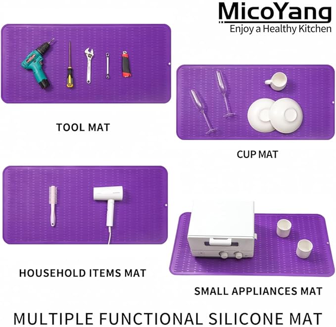 MicoYang Silicone Dish Drying Mat for Multiple Usage,Easy clean,Eco-friendly,Heat-resistant Silicone Mat for Kitchen Counter or Sink,Refrigerator or Drawer Liner Purple 5XL 36inches x 18inches
