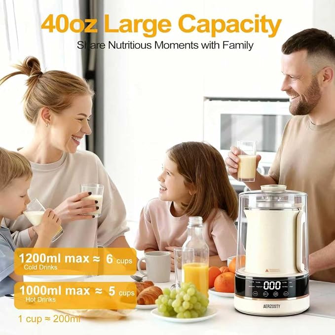 10 in 1 Nut Milk Maker Machine, 40oz/1.2L Soy Milk Maker with Auto Clean/24H Delay/Keep Warm/Boil Water, Almond Milk Maker for Homemade Oat, Juice, Milk Shakes, Plant Based Beverages (Beige)