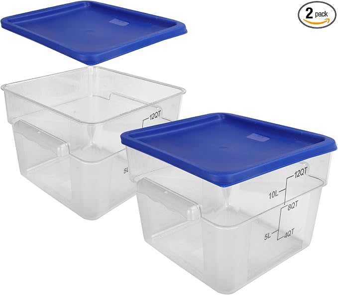 2 Pack Red Square Food Storage Container With Lid,Commercial Storage Box With Scale & Handle,Cake Making,Dough Marinating Meat,Kitchen Supplies (12 Quart)