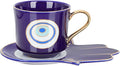 Luxshiny Evil Eye Coffee Cups Set: Turkish Blue Eye Espresso Cup Water Milk Mug Amulet Protection Tea Cup with Hamsa Hand Saucer Plate for Drinks Latte Lucky Decor Blue