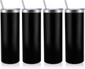 Volhoply 4 Pack Skinny Tumblers with Lid and Straw, 20oz Stainless Steel Straight Tumbler Bulk, Vacuum Insulated Coffee Mug for Home, Office, Travel, DIY (Black,4 Pack)