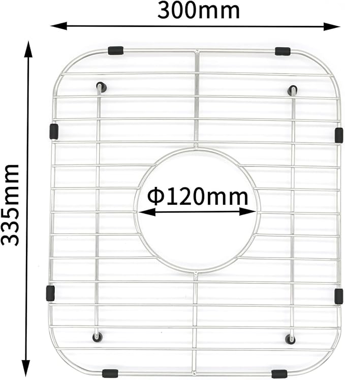 Sink Protectors - 18/8 Stainless Steel Draining Grid & Dish Rack, Medium Hole, Customizable Fit 300 x 336mm(11 13/16 x 13 3/16)