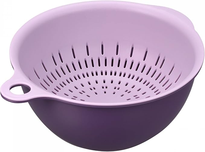 uxcell Kitchen Strainer Colander Bowl Set, Small Double Layer Drain Basin and Basket Suitable for Fruits, Vegetables, Pasta, Berry - Purple