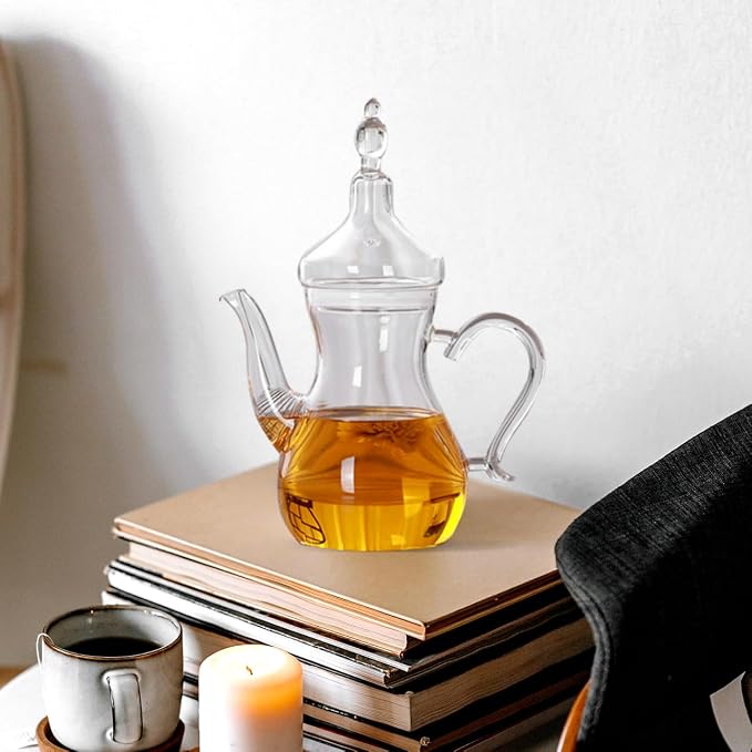 Middle East Style Heat-Resistant Glass Teapot with Infuser Decorative 11 Inch Tea Maker for Loose Leaf Tea Kung Fu Home Kitchen Use