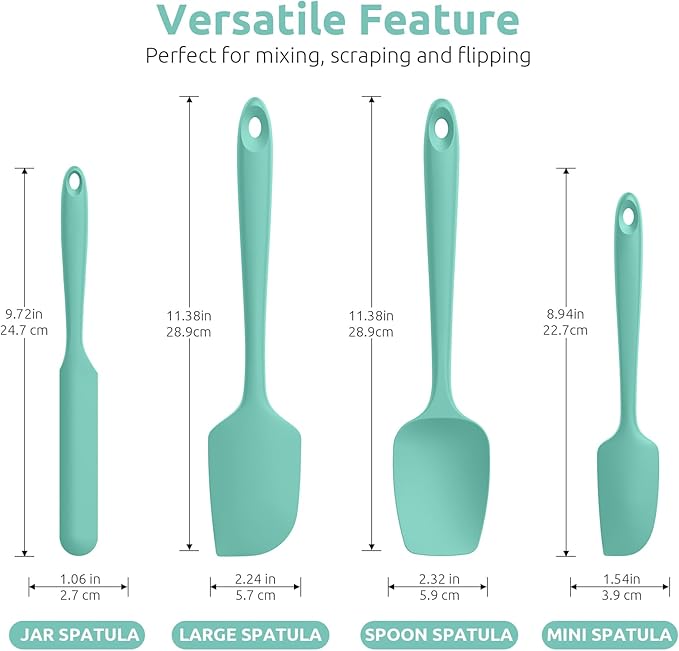 U-Taste Multicolors 18/8 Stainless Steel Measuring Cups and Spoons Set of 10 and Aqua Sky 600ºF High Heat-Resistant Silicone Spatula Set of 4