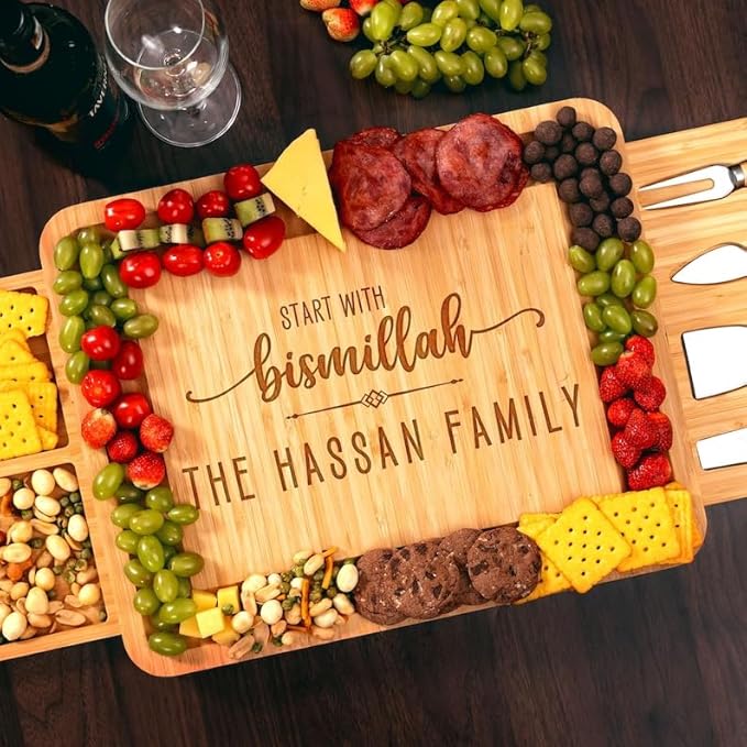 Personalized Start with Bismillah Charcuterie Boards, Ramadan Cheese Board Gift Set, Housewarming Charcuterie Boards - Islamic Gift, Ramadan Gifts, New Home Gifts for Muslim