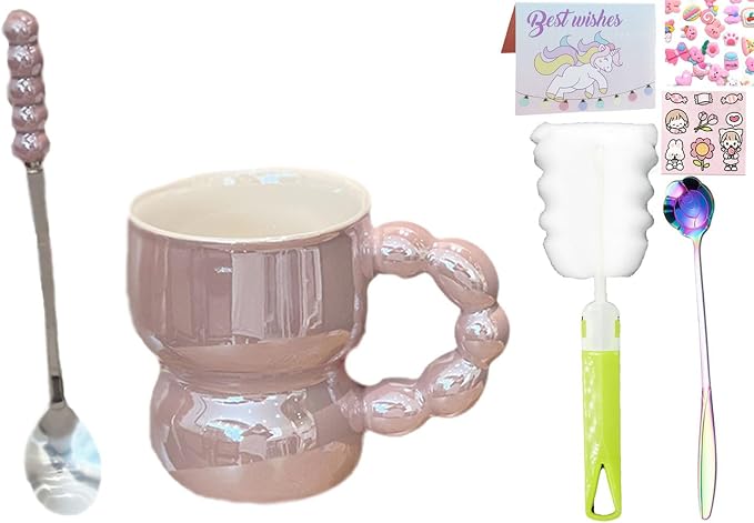 Pearl Ceramic Coffee Mug for Tea Latte Milk Cute Love Shape Cup for Home Office Women Gift 6.5 oz (Pearl Purple 2, 300 ml)