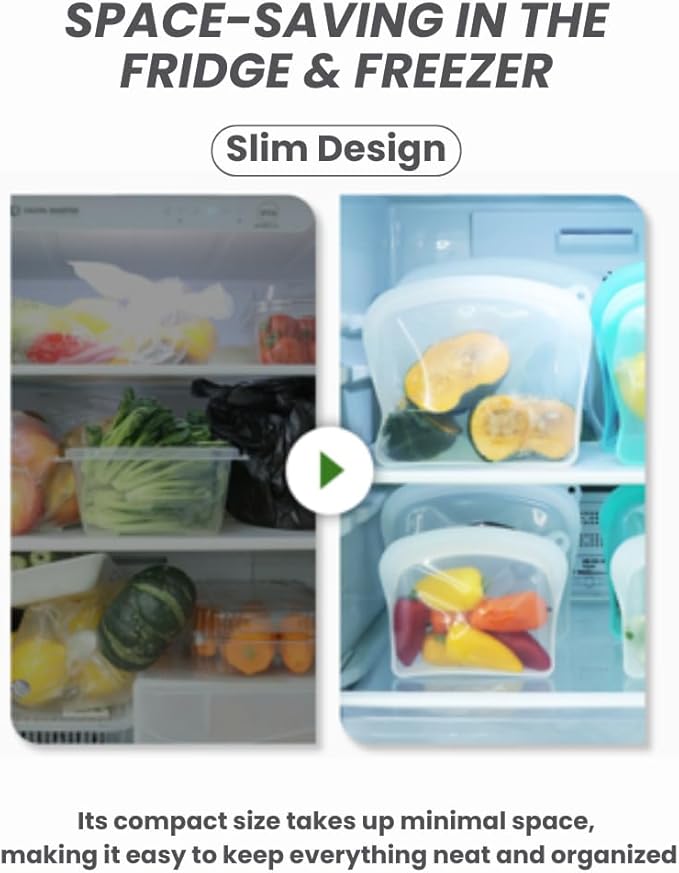 Cucinity Premium Silicone Reusable Zipper Bag, Food Storage Bags, BPA Free, Leakproof, Dishwasher & Microwave Safe, Eco-Friendly Zip Bags for Meal Prep, Freezer, Mint, 3-Pack (68oz, 41oz, 20oz)