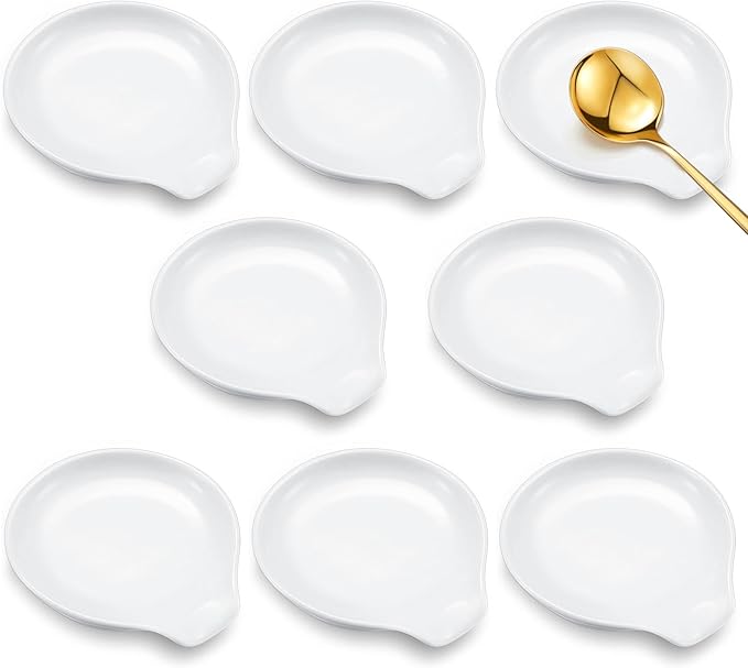 Irenare 8 Pcs Ceramic Spoon Rest for Stove Top, 4.92 Inch Porcelain Spoon Holder, Coffee Utensil Rest Heat Resistant Dishwasher Safe for Home Kitchen Accessories Gift(White)