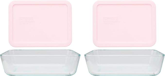 Pyrex 7210 3-Cup Glass Dish & 7210-PC Loring Pink Lid (2-Pack) - Made in USA