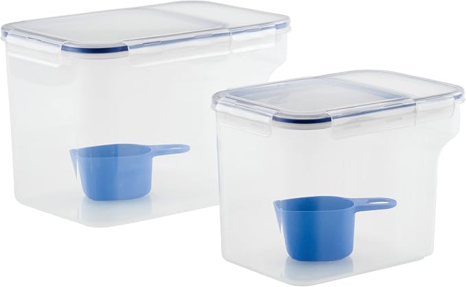 LocknLock Easy Essentials Food Storage Container and Scoop Set/Food Storage Bin Set, BPA-free/Dishwasher Safe, 4 Piece - Clear