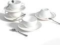 Bone China Tea Cups and Saucers Set (6 oz, Set of 4) – White Luxury Fine Porcelain Mugs for Tea, Coffee, Latte Art, Barista Use, Elegant Gifting