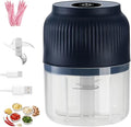 Household Electric Garlic Crusher, Electric Garlic Chopper, Usb Rechargeable Chopper With Stainless Steel Blades, One-Touch Mini Kitchen Helper, Easy To Clean, For Vegetables (Blue, 4 blades)