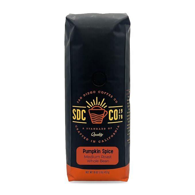 San Diego Coffee Pumpkin Spice, Medium Roast, Whole Bean Coffee, 16-Ounce Bag Café en grano tostado