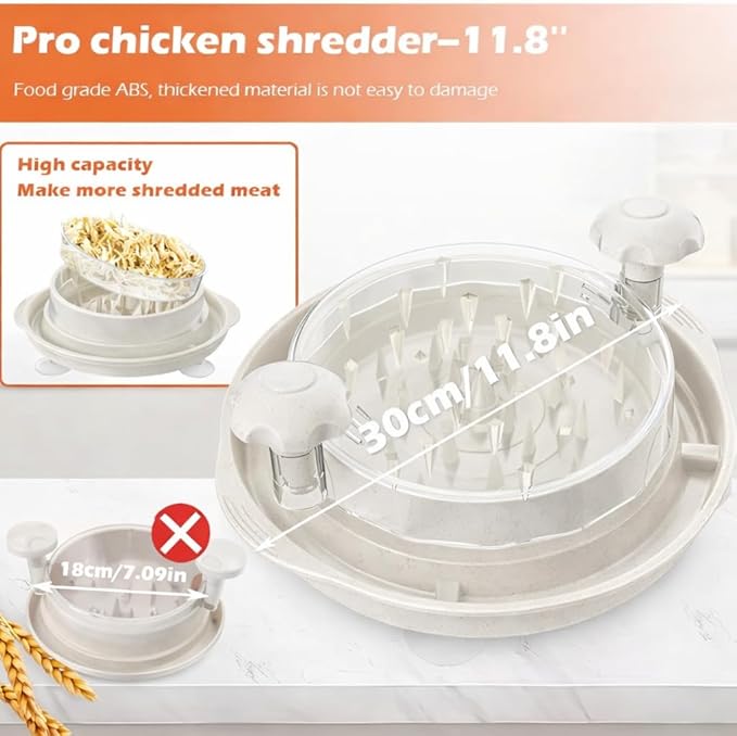 Premium Manual Food Shredder, Chicken Crusher Tool, Large Standard Size, PowerPull Chicken Grinder – Easy-Twist Meat Shredder for Chicken, Pork & Beef KitchenPro Chicken Shredder Tool, White