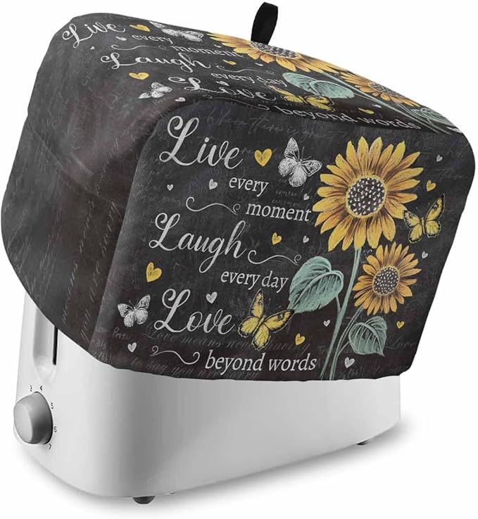 Retro Sunflower Toaster Cover 2 Slice, Spring Summer Farmhouse Dustproof Bakeware Oven Protector with Top Hook, Floral Butterfly Waterproof Small Kitchen Appliance Toasters Dust Cover, 12"x7.5"x8"