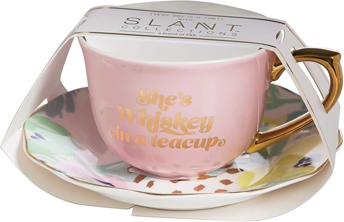 Slant Collections - Ceramic Tea Cup and Saucer Set, 5-Ounce, Whiskey