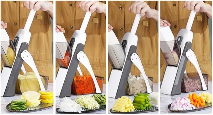 Adjustable Mandoline Slicer & Vegetable Chopper - Professional Kitchen Food Slicer, Multifunctional Potato Cutter, French Fry & Salad Chopper with 5 Blades (Blue)