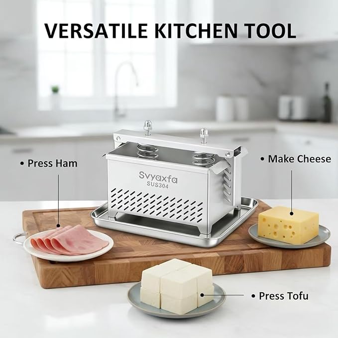 Tofu Press Stainless Steel Tofu & Cheese Press - Quick Water Removal in 10-30 Mins - Perfect for Silken, Firm, or Extra Firm Tofu - BPA Free & Dishwasher Safe - 304 Stainless Steel Material (XLSUS)