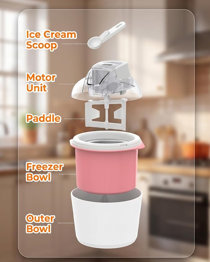 Ice Cream Maker, 1.6 Quarts Ice Cream, Gelato, Sorbet, Milkshakes, Frozen Yogurt Machine for Home, Ice Cream Double Insulated Machine with LCD Screen and Timer, Easy to Clean and Quick