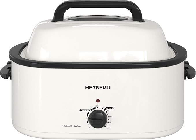22 Quart Electric Roaster Oven with Visible & Self-Basting Lid, Large Turkey Roaster with Defrost Warm Function, Adjustable Temperature, Removable Pan Rack, Stainless Steel