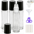 PrettyCare 4 Pack, 10 ml Essential Oil Roller Bottles with Stainless Steel Roller Ball - Refillable Leak-proof Empty Thick Clear Glass Roll on Bottles with Black Caps for Travel, Perfume