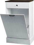 HRVEOCEI Single Tilt Out Trash Can Cabinet for 10 Gallon, Trash Can Holder Cabinet with Drawer, Farmhouse Garbage Cabinets for Kitchen Living Room, Easy to Clean (White)