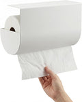 Under Cabinet Paper Towel Holder - No Drill Shelf Mount, Easy Tearing Design, Space-Saving, Magnet-Ready Steel Surface, Fits Standard US Rolls up to 11" (White)