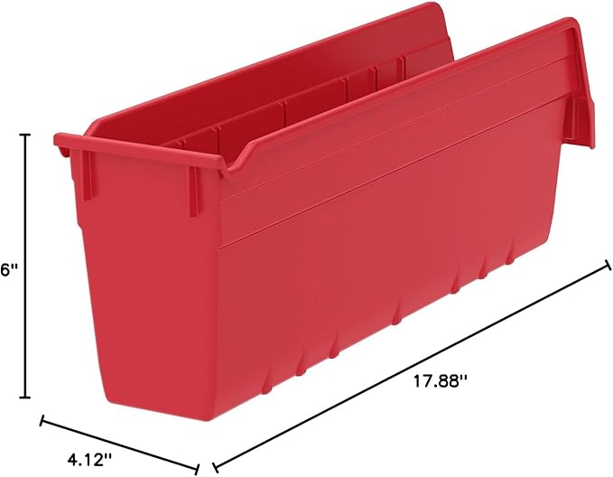 Akro-Mils Shelfmax Bins - 4-1/8"Wx17-5/8"Dx6"H - Red - Red - Lot of 8