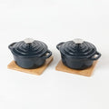 HAWOK Enameled Cast Iron Mini Dutch Oven, Dia5.51inch, 23oz, Set of 2, Navy blue