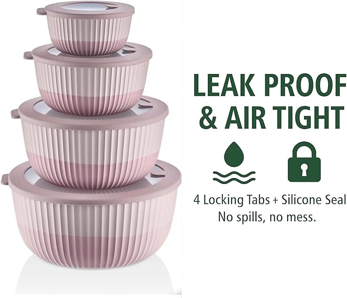 Mixing Bowls with Lids, 8-Piece Airtight Leak-Proof Nesting BPA-Free Prep Bowl Set for Kitchen & Food Storage, Large 4200ml Capacity, Microwave & Dishwasher Safe