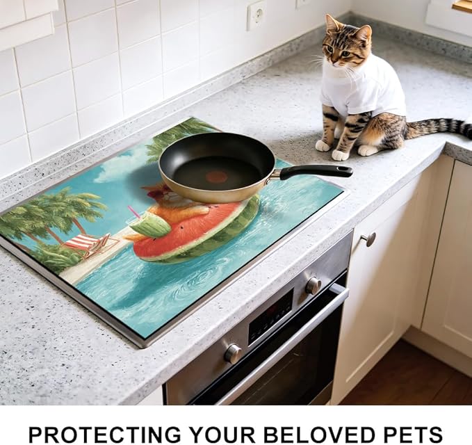 Stove Top Cover for Electric Stove 28.35 x 20.47 Inch Non Slip Stove Mat Summer Cat Pool Float Glass Cooktop Protector Kitchen Counter Mat
