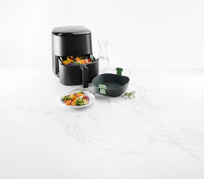 Lékué Air Fryer Basket - Large - 100% Platinum Silicone Baking Pan for Air Frying, Fits in Draw Tray, Flexible Corners, Pull-up Handles for Easy Removal, Flat Bottom with Drainage Grooves