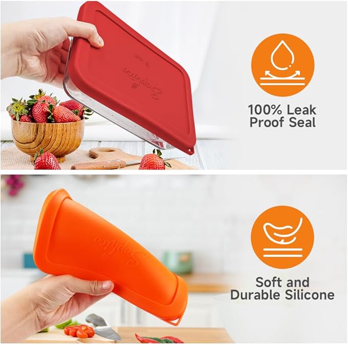 Sophico 3 Cup Rectangle Silicone Storage Cover Lids Replacement for Pyrex 7210-PC Glass Bowls, Container not Included (ORANGE, 2 Pack)