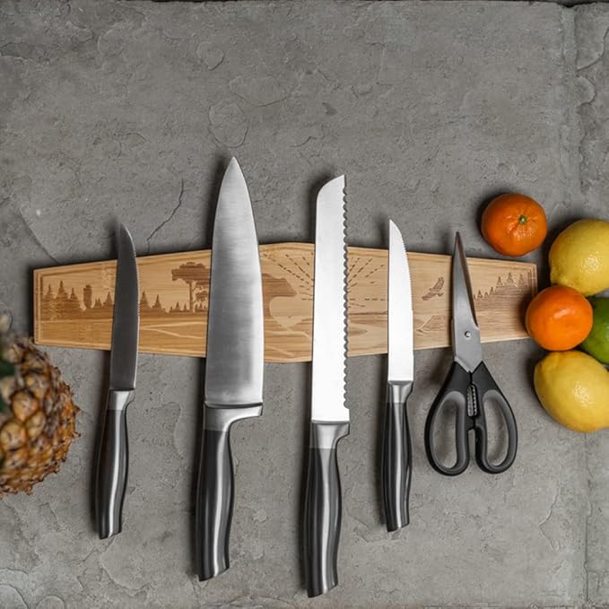 16" Premium Mangetic Knife Holder for Wall - Strong Heavy-Duty Engraved Magnet for Knives - Wall or Refrigerator Kitchen Magnetic Knife Stripe - Designed in U.S. (Bear)