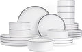 Famiware Nebula Plates and Bowls Set, 24 Pieces Dinnerware Sets, Dishes Set for 8, White with Black Rim